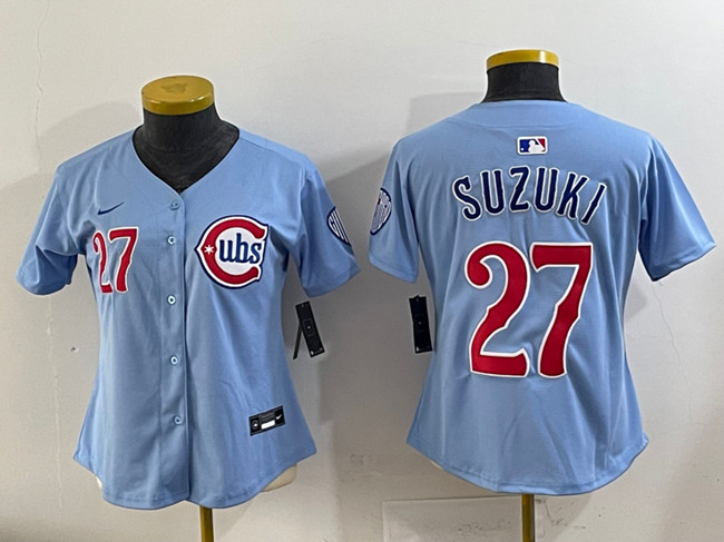 Women's Chicago Cubs #27 Seiya Suzuki Blue 2024/25 2nd Alternatemited Stitched Baseball Jersey(Run Small)